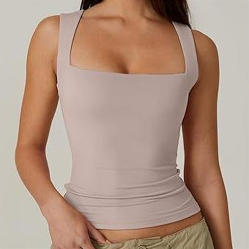 Women Knitted Polyester Spandex Gym Top Sleeveless Stretchy Fitness Workout Training Yoga Sportswear Button women's gym tank top