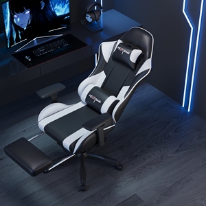 Chaise de <span class=keywords><strong>bureau</strong></span> ergonomique confortable pour le jeu sur ordinateur avec repose-pieds réglable, chaise de jeu vidéo en cuir PU pour les joueurs - Product Image 2