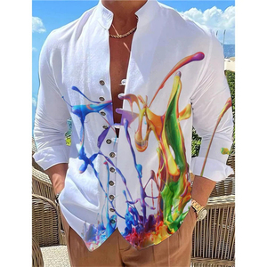 2023 Vintage camicia di <span class=keywords><strong>lino</strong></span> di cotone per gli uomini nuova ampia manica lunga Casual Odm formale tessuto antirughe per l'autunno - Product Image 6