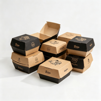 Boîte à double hamburger en papier de qualité alimentaire, boîte à hamburger en carton personnalisée à bas prix avec couvercle à charnière, boîte à hamburger personnalisée avec logo, boîte à hamburger en forme de coquille