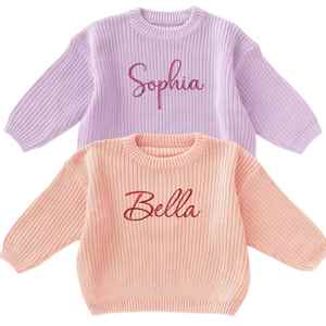 Pull à col rond personnalisé avec le nom du bébé, en coton respirant, sweat-shirt pour enfants, cadeaux personnalisés pour la fête de naissance ou le baptême - Product Image 1