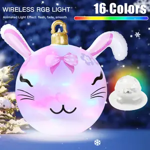 Inflatable Christmas Rabbit Ornament Giant Blow Up Christmas Decoration Wireless LED Light Ball Ornament