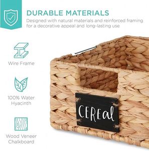 Water Hyacinth Pantry Baskets Woven <b>Kitchen</b> Organizers W/Chalkboard <b>Label</b>, Chalk Marker - Natural - Product Image 6