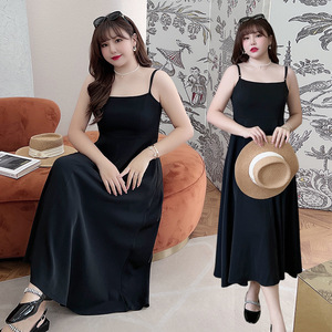 เดรสยาวผ้าชีฟองสีดำสำหรับผู้หญิงไซส์ใหญ่ พร้อมชั้นผ้าบาง สายเดี่ยวรัดเอว สีพื้น รุ่น N8380 - Product Image 4