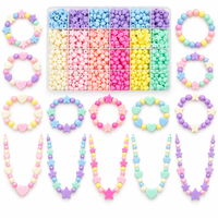 Kit de fabrication de bijoux en perles acryliques pastel à 24 compartiments, perles étoiles, cœurs, rondes, kit de fabrication de bracelets et de colliers DIY pour enfants et filles