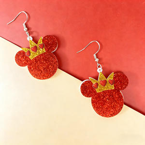 Pendientes de acrílico al por mayor, novedad de Navidad, diseño de ratón de resina con lazo, circulares, estilo anime, para niñas - Product Image 2