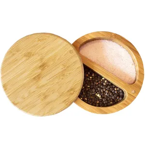 Bamboo Salt or Spice Box with Swivel Cover perfect for keeping table salt gourmet salts herbs or favorite seasonings