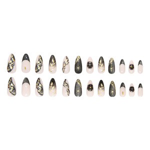 Ongles à presser 3D effet œil de chat, paillettes dorées, étoiles, coquillages français, style Ins doux et cool, amovibles, 24 pièces - Product Image 6