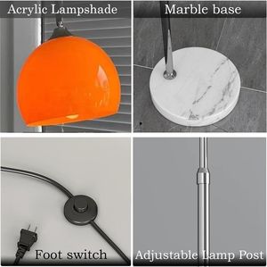 Lámpara de Pie Arqueada en Tono Naranja, Moderna y Alta, con Interruptor de Pie, Altura Ajustable, para Sala de Estar - Product Image 3