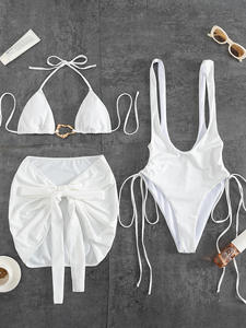 Viviblook Z103ST03 <b>Women</b> <b>Swimsuit</b> Swimwear Sexy Bikini Push up Hollow Out 3 Piece Bikini Set Mini <b>Skirt</b> Beachwear Bathing Suit - Product Image 2