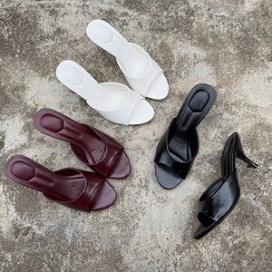 Mules à talons aiguilles noires, blanches et bordeaux pour femmes, à bout ouvert, rehaussantes, en gros, en stock pour l'été - Product Image 1