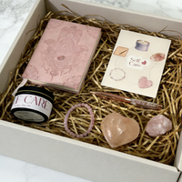 Coffret Cadeau Bien-être C&H : Bougie de Guérison aux Cristaux, Carnet, Stylo et Bracelet pour l'Autosoins, le Stress et l'Anxiété