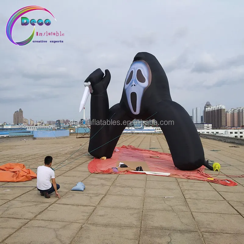 Decoración de halloween, fantasma aterrador con cuchillo, arco inflable de fantasma para halloween