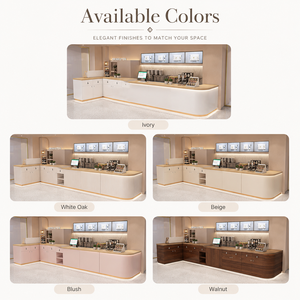 Comptoir de réception incurvé moderne avec éclairage LED, comptoir en bois grainé, logo personnalisé, comptoir de <span class=keywords><strong>caisse</strong></span> pour boutique, salon de beauté - Product Image 6
