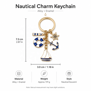 Porte-clés <span class=keywords><strong>en</strong></span> alliage de zinc émaillé, bateau à voile, ancre, phare, bouée de sauvetage, breloque, pendentif, souvenir de voyage, cadeau maritime - Product Image 4