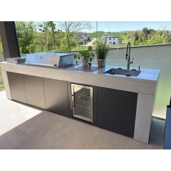 Artisan Customized Pergola BBQ Outdoor Kitchen Polished Concrete Benchtop Stone