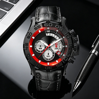 Montre chronographe à quartz japonaise avec logo personnalisé, boîtier en acier inoxydable, bracelet en cuir, montre de luxe pour affaires, étanche, affichage de la date