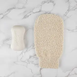 Scrubber con sapone per lo sfregamento della pelle morta di iuta naturale per il corpo confortevole guanti esfolianti prodotti guanti da bagno