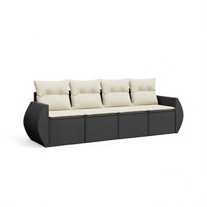Ensemble de canapé de jardin noir trois places en rotin PE d'extérieur avec coussins imperméables, design contemporain - Product Image 1