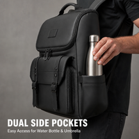 Sac à dos pour ordinateur portable en cuir PU imperméable 20L pour hommes, 15,6 pouces, pour les déplacements professionnels, les voyages et les sorties décontractées, avec poches latérales pour bouteilles