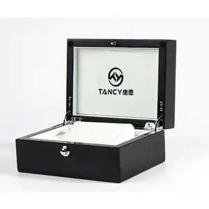 2024 supporto Logo personalizzato scatola orologio in legno di lusso vernice per pianoforte Logo personalizzato marrone nero scatola scatola di imballaggio dell'orologio