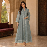 Vente en gros d'abaya longue brodée pour femmes, robe longue à manches longues, style modeste du Moyen-Orient