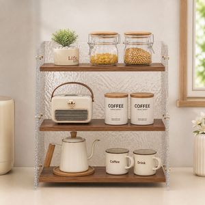 Acrylic Cup <b>Storage</b> Rack Wood Color Multifunction Coffee Tea <b>Tools</b> Tabletop Organizer - Product Image 1