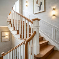 Rampe d'escalier en bois massif haut de gamme, design simple et moderne, marque QijiaYiShu, garantie 1 an pour usage domestique