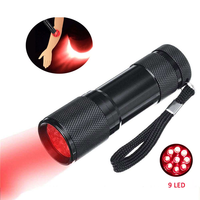 Lampe Torche Tactique Mini 3W à Longue Portée 625nm 9 LED Lumière Rouge en Aluminium pour la Chasse Détecteur de Veines Observateur Nocturne