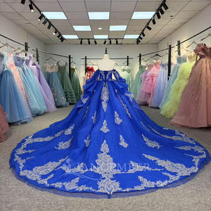 Vestido de Gala Formal de Gasa con Escote Corazón y Apliques Brillantes Azul Rey para Fiesta de Quinceañera Dy20292, 100% Algodón Natural - Product Image 3