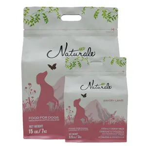 Emballage de nourriture pour chien à fond plat thermoscellé 3kg 7kg pochette de nourriture recyclable pour animaux de compagnie à huit côtés