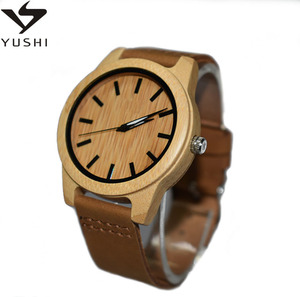 Correa de cuero de madera <span class=keywords><strong>reloj</strong></span> de pulsera con bambú japonés analógico de cuarzo movimiento ligero casuales hechos a mano - Product Image 2