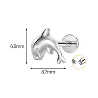 Perno para Oreja de Aleación de Titanio G23 - Delfín en Forma de Corazón - Perno para Labio F136 Resistente a Alergias - Joyería de Perforación Simple y Moderna