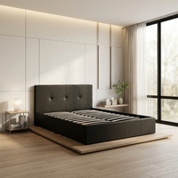 Lit moderne de luxe personnalisé avec dossier en cuir blanc et cadre en bois, meubles de chambre durables
