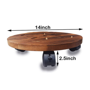 Round Wooden Pot Tray With Caster Wheels 25cm <b>Desktop</b> Flower Pot Base Moveable Plant Stand - Product Image 5