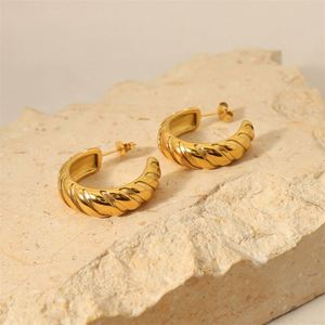 Fashon <b>Fine</b> Jewelry 18k Gold Plated c Shape Rope <b>Stud</b> <b>Earrings</b> for Women - Product Image 2