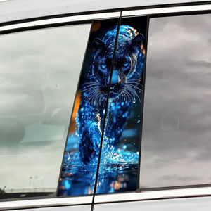XGS 2 pièces Autocollants décoratifs de protection de montant B en PVC, motif Léopard Furieux, avec logo OEM, pour voiture, auto-adhésifs - Product Image 5