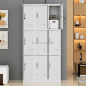 Tùy chỉnh 9-DOOR thép <span class=keywords><strong>Locker</strong></span> bền Key khóa an toàn gõ xuống cấu trúc phong cách hiện đại cho ngoài trời trong các trường học phòng tập thể dục văn phòng - Product Image 1
