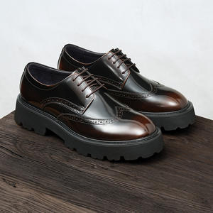 Chaussures <span class=keywords><strong>Derby</strong></span> décontractées pour hommes, à lacets, printemps, style britannique, polies à la main, respirantes, plateforme colorée, cuir véritable brillant - Product Image 6