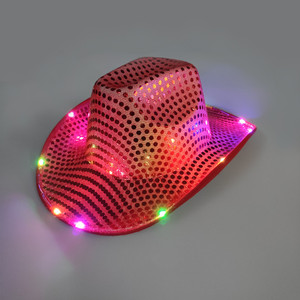 Cappello da Cowboy Rosa con Paillettes, Cappello <span class=keywords><strong>LED</strong></span> per Feste <span class=keywords><strong>Disco</strong></span>, Cappello da Cowboy Luminoso per Halloween e Natale - Product Image 4