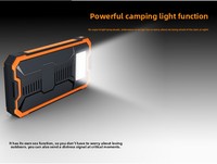Banque d'alimentation solaire portable OEM tendance 10000 mAh, étanche avec lampe de camping LED, entrée micro et sortie 10W