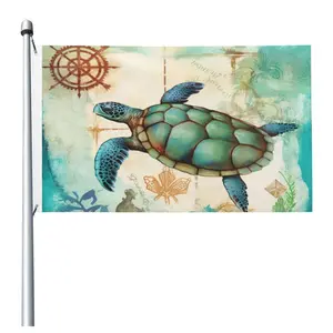 Décoration de sport d'intérieur et d'extérieur Drapeaux de maison de jardin 3x5Ft Polyester Banner Sea Turtle Flag avec œillets