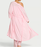 Damen 3-teiliges Modal-Set: Oberteil, Weite Hose mit Kordelzug, Langer Gürtel-Morgenmantel, Weicher Strick-Pyjama, Individuelle Anpassung Möglich