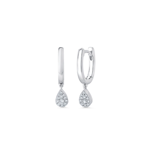 Boucles d'oreilles créoles en or blanc 10K avec diamants ronds brillants de qualité supérieure, pendantes en forme de goutte d'eau, bijoux de mode classiques pour femme - Product Image 2
