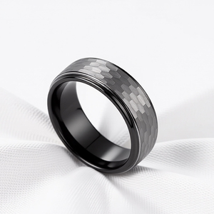 Anello Classico in Tungsteno Nero Martellato <span class=keywords><strong>Grigio</strong></span> 8mm per Uomo e Donna, Fede Nuziale per Fidanzamento e Anniversario, Gioiello alla Moda - Product Image 3