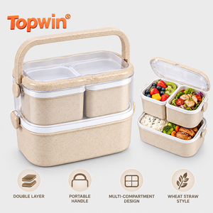Lonchera de Plástico de Doble Capa Estilo Japonés, Lonchera Bento Rectangular Portátil con Tapa Transparente para Oficina y Escuela - Product Image 1