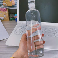 Bouteille d'eau en verre borosilicate à paroi simple transparente, avec marqueur de temps et couvercle, vente chaude INS