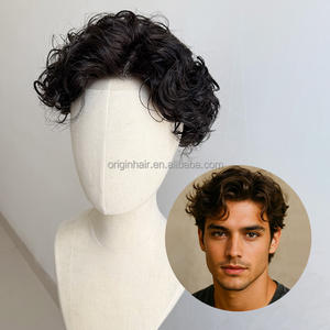 Prothèse capillaire pour hommes, 100% cheveux humains Remy, base australienne en dentelle et PU, avec raie droite, ondulations, nouée à la main - Product Image 1