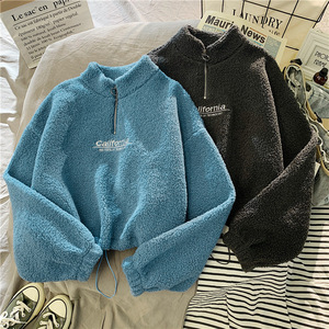 D&M Pull <span class=keywords><strong>à</strong></span> <span class=keywords><strong>Capuche</strong></span> Court en Cachemire d'Agneau Personnalisé avec Demi-Fermeture Éclair, Haut Ample et <span class=keywords><strong>Chaud</strong></span> pour <span class=keywords><strong>Femme</strong></span>, Collection Automne-Hiver - Product Image 2