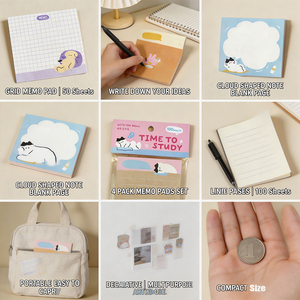 Bloc-notes autocollants mignons en forme d'animaux de dessin animé, lot de 4, adhésifs colorés pour l'école et le bureau - Product Image 6